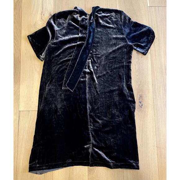 Eileen Fisher Silk Blend Velvet Holiday Party Dress mock neck tie bow Small - Picture 3 of 7